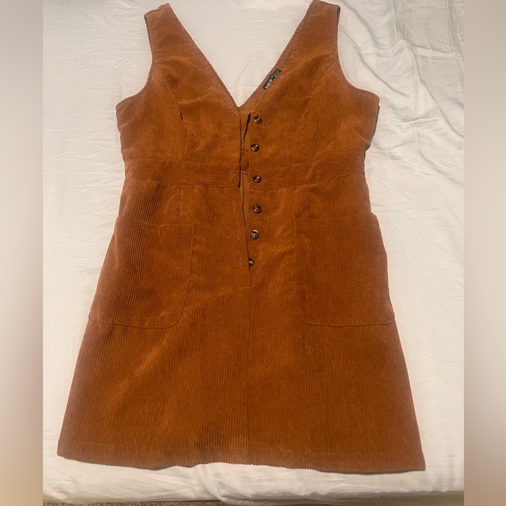 Corduroy Button-Front Dress in Brown